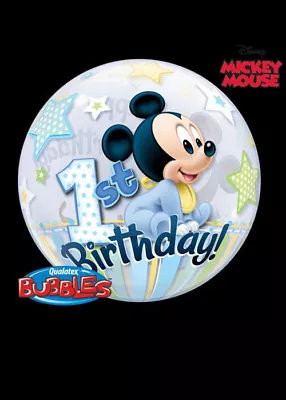 Blue 1st Birthday Mickey Mouse Uninflated Bubble Balloon • £10.49