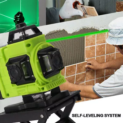 16 Line Laser Level Green Self Leveling 4D 360° Cross Measure Tool Kit & Tripod • £34.95