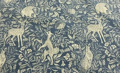 English Wildlife Reverse Toile  Stone Blue Cotton Curtain/Blind Fabric • £2.50
