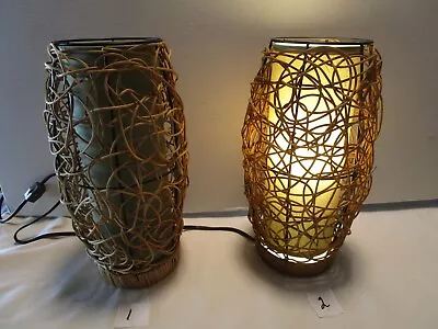Vintage Woven Rattan Table Lamp Boho W/insert Shade Cylinder 12.75”T MCM 1970's • $94