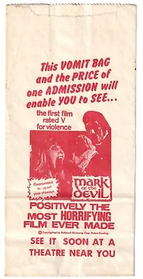 Vintage 1970  Mark Of The Devil  Movie Vomit Bag Horror Banned Video Nasty Exc! • $7.50