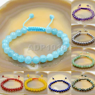 Natural 8mm Gemstone Bracelets Healing Power Crystal Macrame Adjustable 7-9 Inch • $5.99