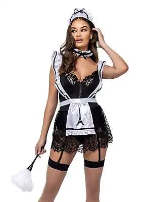 5 Pc. Black W/ White Trim French Maid Halloween Cosplay Costume • $80.95