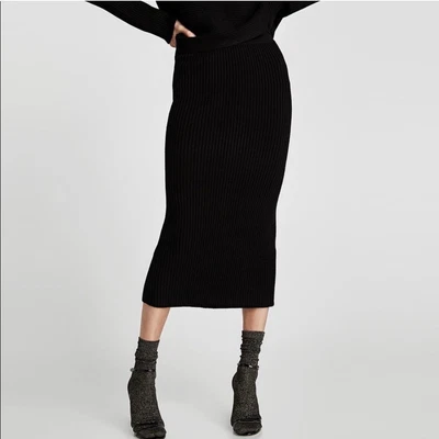 $15 • Buy ZARA Black Tube Ribbed Knit Midi Skirt, Black S