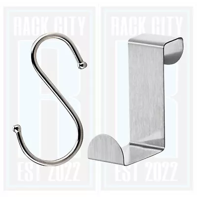 Over Door Hooks Stainless Steel Reversible Cupboard Drawer Metal Hook Hanger DIY • £2.59