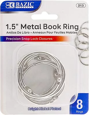 BAZIC Products Silver Metal Book Rings Loose Leaf Binder Book Flash Cards 1.5  • $17.41