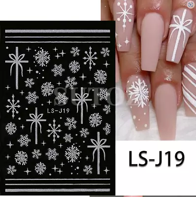 Christmas WHITE Glitter Snowflakes French Nail Art Stickers Decals Transfer NS44 • $2.75