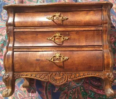 Vintage Wood French Style Miniature Chest Dresser Brass Bronze Pulls Dovetails • $251.25