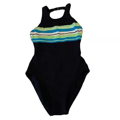 Vintage 70s Cole Of California Bathing Suit Black Striped Mod MCM Movie Prop • $75