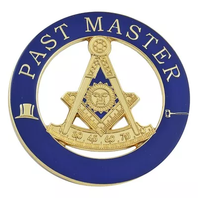 Past Master Round Masonic Auto Emblem - [Blue & Gold][3'' Diameter] • $11.99