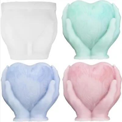 3D Supporting Heart With Hands Soap Candle Making Mold Resin Handmade Craft • £6.99