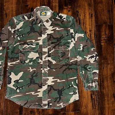 Vtg Cabelas Mens Flannel Shirt Size M Woodland Duck Hunting Camo USA 90s • $22.50