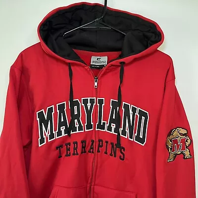 Maryland Terrapins Full Zip Hoodie Sweatshirt Mens Size S Small Colosseum Red • $22