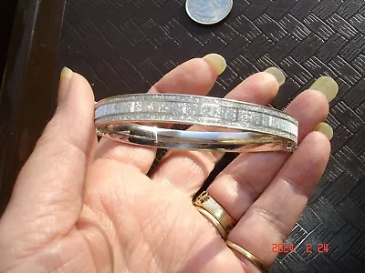 Pretty Signed Milor Italy Stardust Texture 925 Silver Hinge Bangle Bracelet • $35