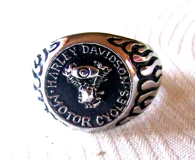 Harley Davidson Men's Vintage Stainless Steel Black V-Twin Flames Size 13 Ring • $59.99