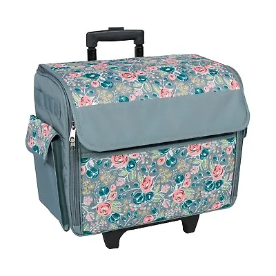 $58.86 • Buy New Floral Flower Rolling Tote Sewing Machine Wheeled Carrier Storage Bag Case