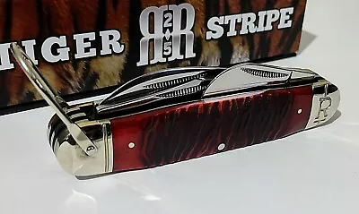 $15 • Buy Tiger Striped Hobo Hunting Pocket Knife W/ Display Case Spear Point Awl Scout !