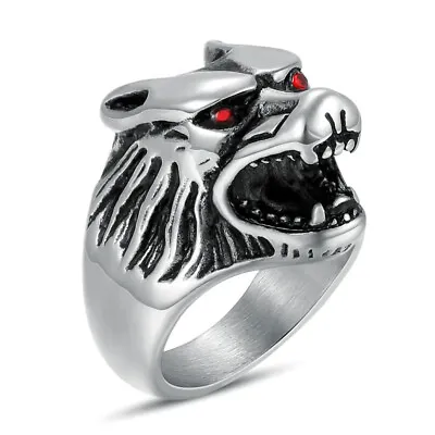$6.95 • Buy Men Stainless Steel Gothic Punk Biker Male Rings Wolf Skull Jewelry Silver/Gold