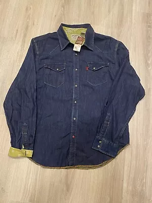 NWT Vintage Levis Western Wear Pearl Snap Denim Shirt Jacket XL Dark Wash Cowboy • $80