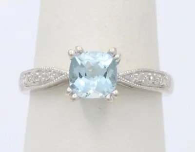 Classic 14K White Gold Aquamarine Ring Engagement Ring • £455.97