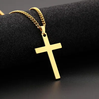 Mens Women Chain Necklace Black Cross Stainless Steel Pendant Crucifix Jesus UK • £3.46