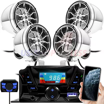 Bluetooth Motorcycle Stereo 4 Speakers Handlebar Audio System AUX USB SD Radio • $139.99