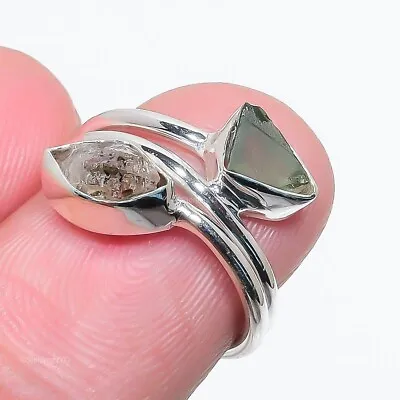 Natural Moldavite Gemstone Statement Ring Size 6 925 Sterling Silver For Women • $14.99