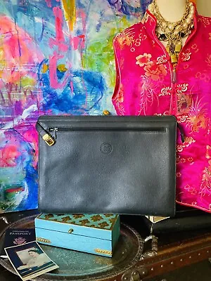 $449.99 • Buy Auth RARE Vintage GUCCI Black Leather Brief Tote Briefcase Case Portfolio GG 