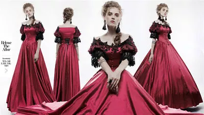 PUNK RAVE Victorian Vintage Palace Red Long Dress Christmas Halloween Party • $148.92