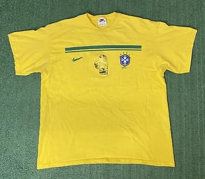 $29.99 • Buy Vintage Nike Brasil Brazil Football Soccer Yellow Tee T-Shirt CBF Size XL