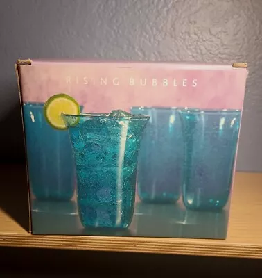 Vintage 60s Acrylic Blue Ice Tea Glasses Summertime Patio Drinkware Set Of 4 • $25