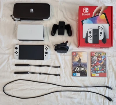 $350 • Buy Like New: Nintendo Switch OLED White Console (HEG-001) + Zelda, Mario & More