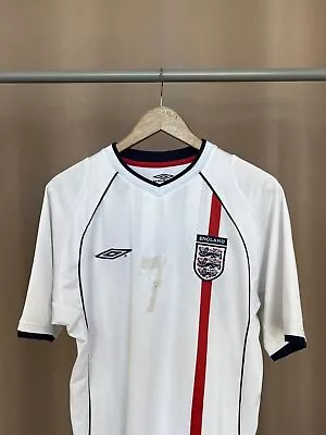 England Beckham 7 2001/03 Football Jersey Soccer Mens M White Short Sleeve Logo • £28.27