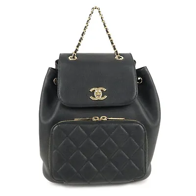 Authentic CHANEL Matelasse Caviar Skin Back Pack Black Gold HDW A93748 Used F/S • $6445.75