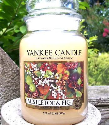 Yankee Candle Retired  MISTLETOE & FIG  Festive~Large 22 Oz~WHITE LABEL~RARE~NEW • $44.98