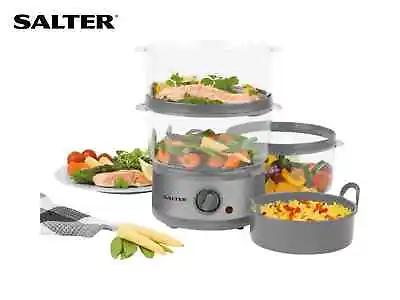 Salter 3-Tier Steamer Multi-Cooker Food Stainless Steel Compact Rice Cooker 500W • £27.95