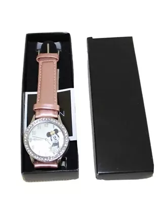 Minnie Mouse Watch Pink Strap Silver Tone Avon Authentic Disney W Crystals NIB • $17.99