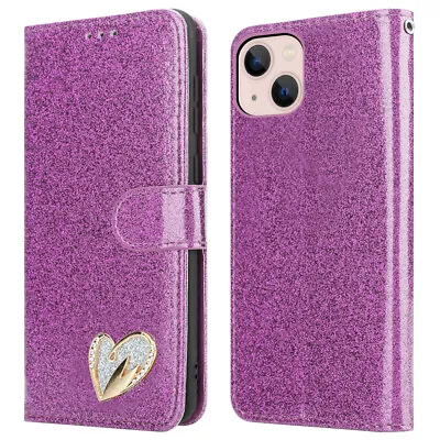 Case For IPhone 15 Pro Max 14 Plus 13 12 11 7 SE XR X Glitter Flip Wallet Cover • £6.45