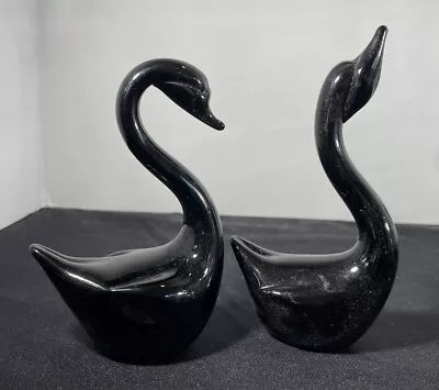 Vintage Black Glass Swan Figurines Bird Statues 5-1/4” Tallest • $3.99