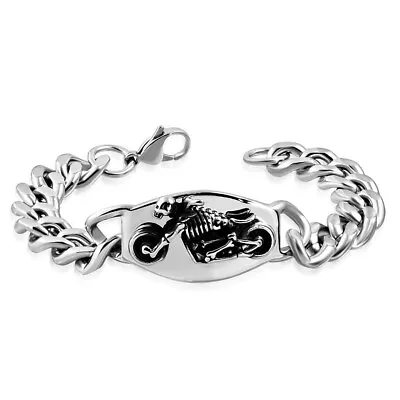 Stainless Steel Silver-Tone Mens Bike Biker Skull Chain Bracelet 8.5  • $24.99