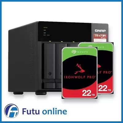 Qnap TS-473A-8G 4 Bay Diskless NAS AMD Ryzen Quad Core+2x IronWolf Pro 22TB HDD • $2999