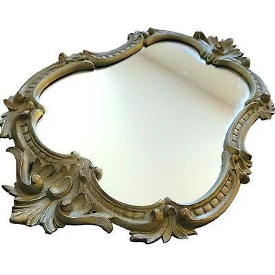 Vintage Italian Baroque Wall Mirror Faux Resin Antique Pewter Ornate 20x14 DH576 • $125