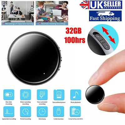 100 Hour Super Mini Voice Activated Recorder Magnetic Device 32GB MP3 Player *UK • £20.99