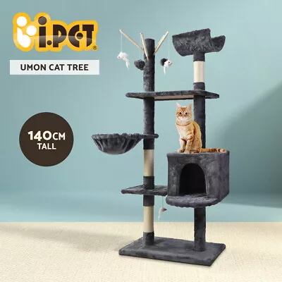 I.Pet Cat Tree Tower Scratching Post Scratcher 140cm Toys Condo Bed Trees Grey • $68.95