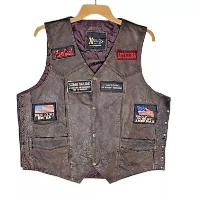 $49.52 • Buy Leather Biker Vest  Patches Motorcycle Live To Ride Ride To Live Size 2XL