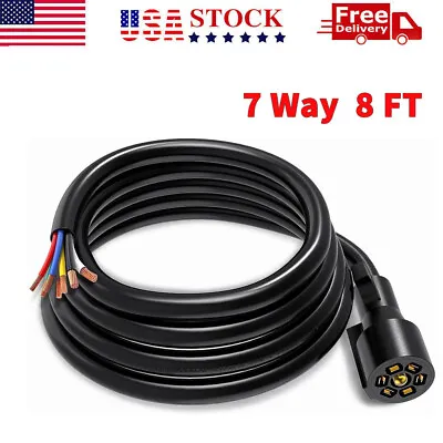 7 Way RV 8 Feet Trailer Plug Wire Connector Inline Cord 7 Pin Inline Harness Kit • $22.69