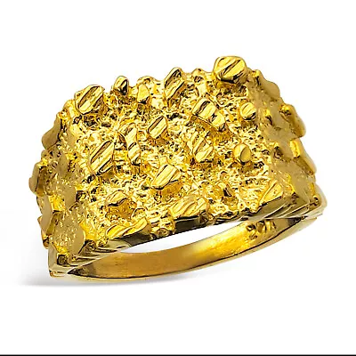 Solid 24K Yellow Gold Large Diamond Cut Mens Nugget Ring Size 5 - 11 • $1099