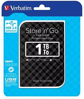 Verbatim 1TB 2.5' USB 3.0 Black Store'n'Go HDD Grid Design • $113
