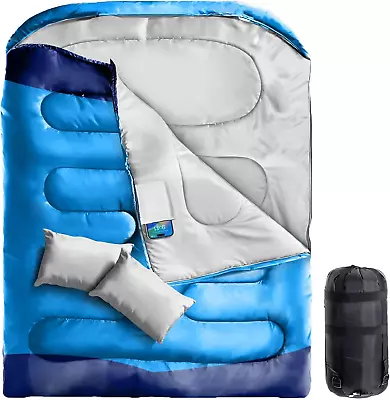 Double Sleeping Bag XL Queen Size Two Person Sleeping Bag With Pillow Youth Sl • $56.61