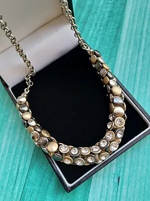 Marks And Spencers Two Toned Silver Gold And Diamanté Detailed Necklace • £5.99